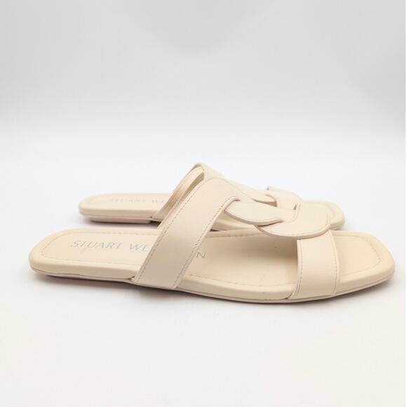 Stuart Weitzman Ibiza Slide Sandal Open Square Toe Women's Ivory Size US7 EU37.5 - Picture 3 of 9